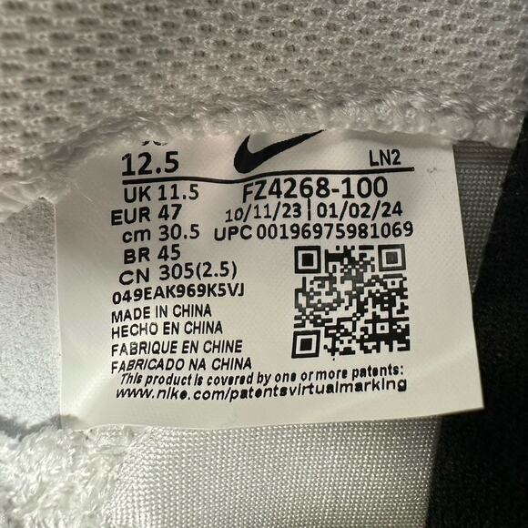 Nike Vapor Edge Elite 360 2 Football Cleats Mens Sz 12.5 White Black FZ4268-100 - Picture 8 of 8